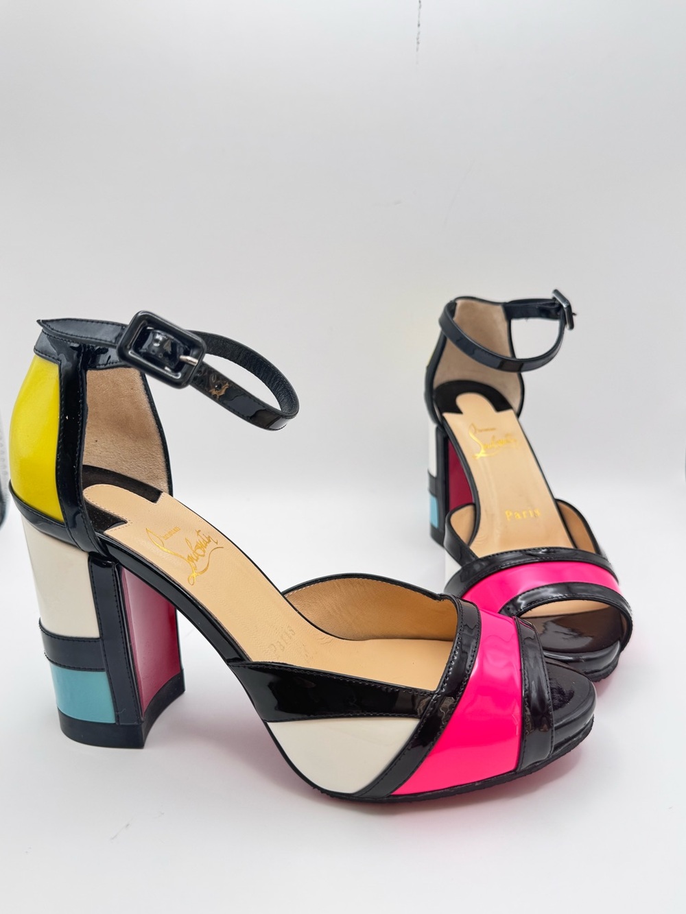 Christian Louboutin Mondiri 100 Patent Multicolor Sandals Heels EU 36.5